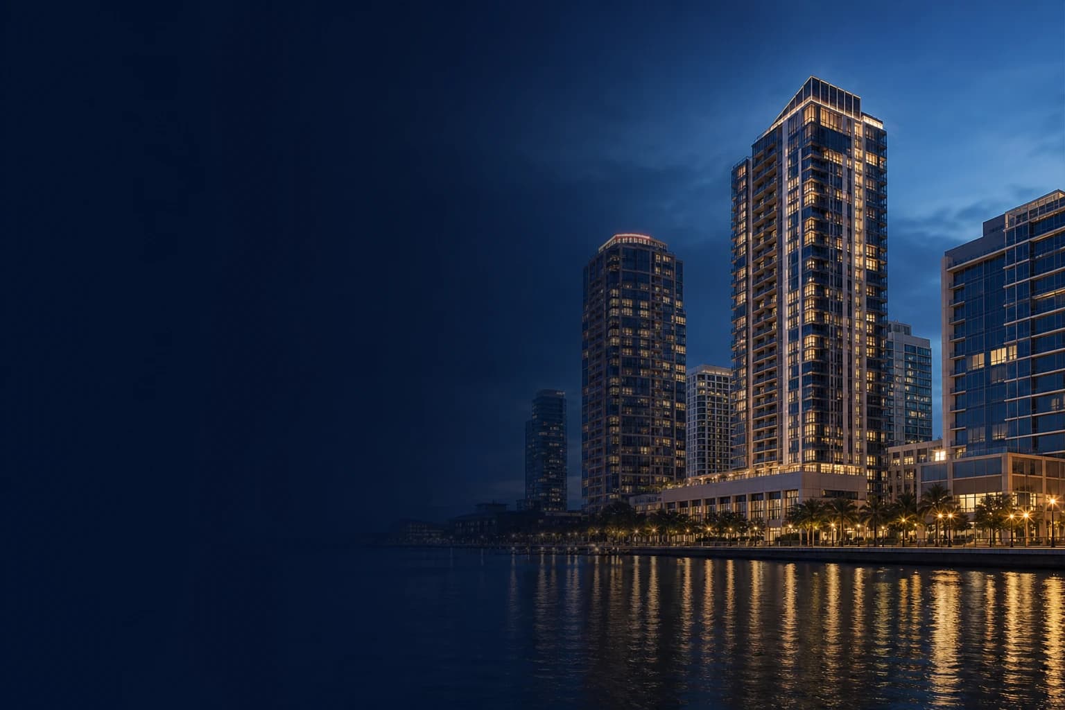 Tampa waterfront architecture at dusk